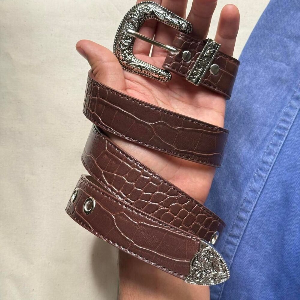 y2k style american western boho brown snakeskin reptile belt